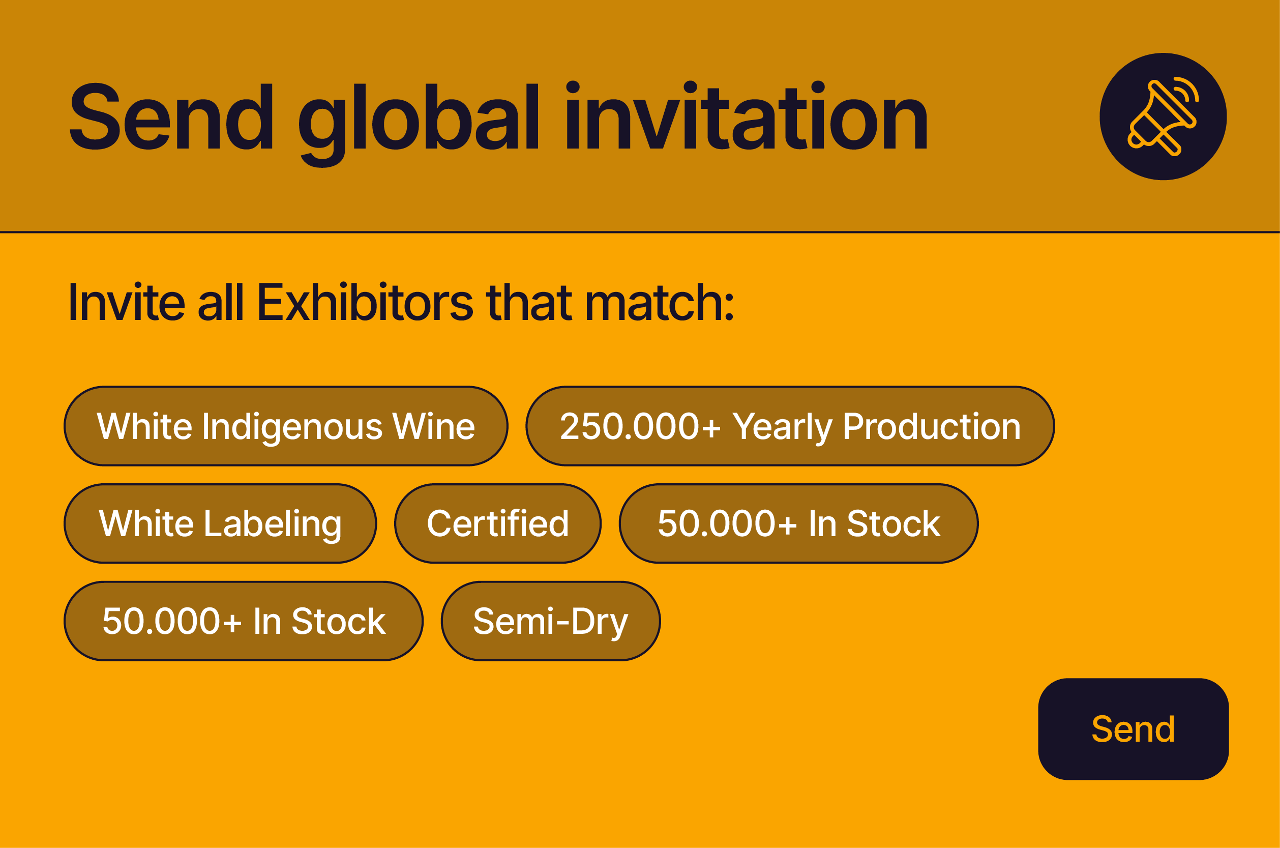 Send global invitation card with matching-criteria chips