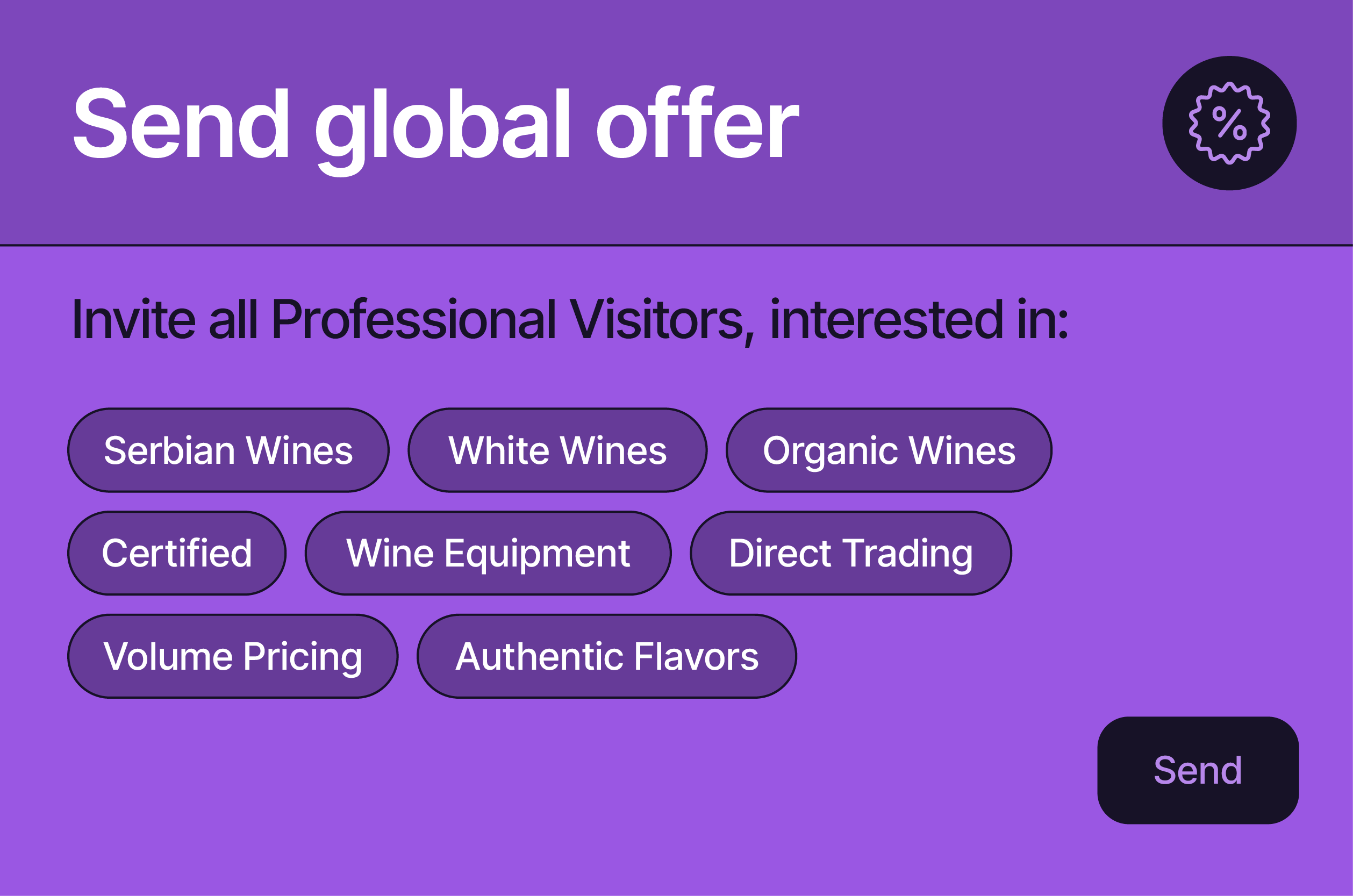 Send global offer card with interest-tag chips